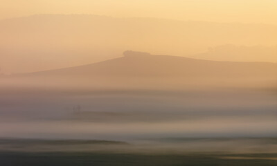 Warm Beige Misty Hills With Soft Atmospheric Light