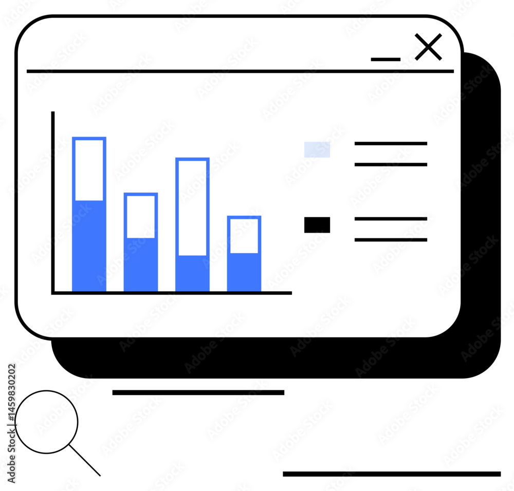 Poster minimalist data dashboard featuring a bar graph with blue bars, key, and text elements. ideal for an