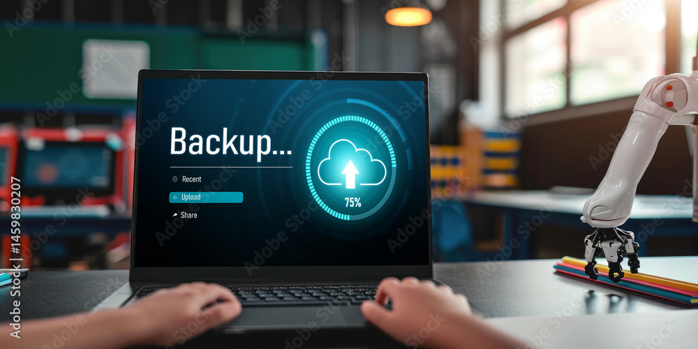 Poster backup storage data internet technology business concept. database storage cloud technology file dat