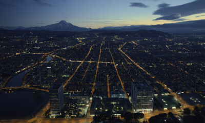 Aerial Night View Of Modern City With Bright Lights