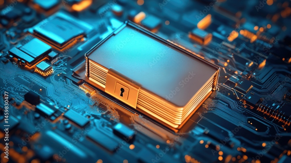 Poster a locked folder on a circuit board background symbolizes data security and protection in the digital
