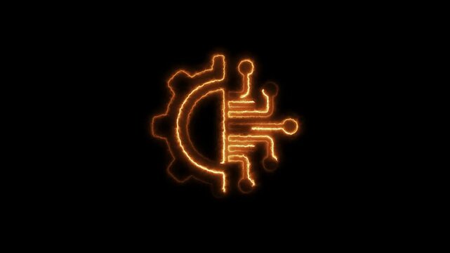 Neon digital technology gear icon concept.digital transformation icon with arrow symbol.