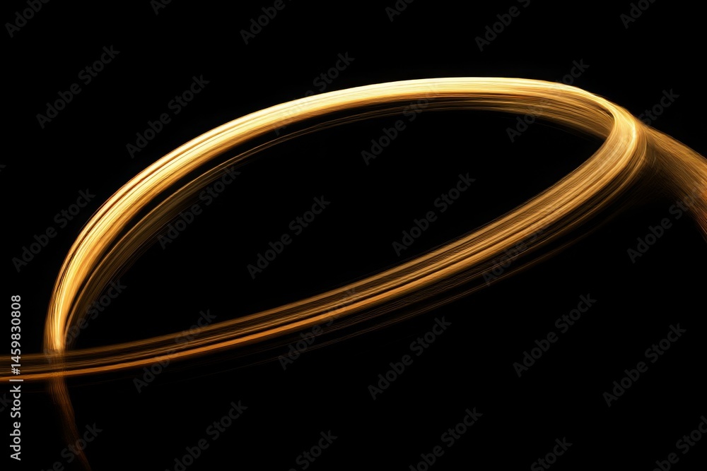 Poster smooth golden light trails forming a semi-circle on black background with motion blur and cinematic 