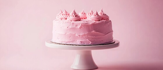 A Delightful Pink Cake on a Stand