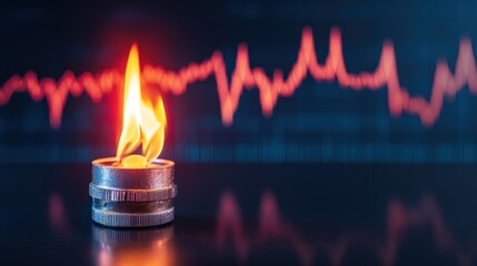 Burning Bright: A Flame Against the backdrop of a volatile stock market graph