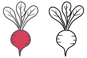 One cartoon beet is red and the other is blackandwhite, isolated on white background