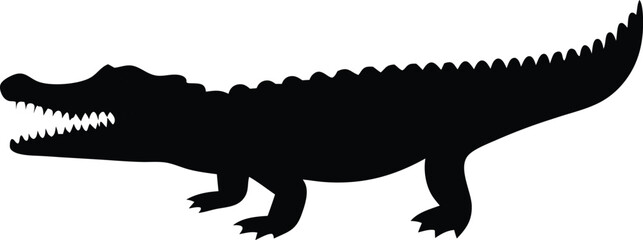 Illustration of an alligator with its mouth open silhouette