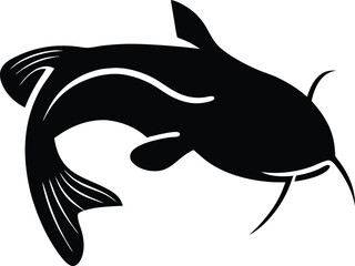 Wels Catfish jump silhouette vector white background
