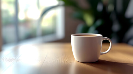 Fototapeta premium White Coffee Cup on Wooden Table