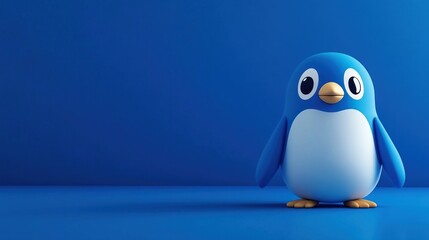 Adorable 3D Rendered Blue Penguin on Blue Background