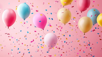 Pastel Balloons and Confetti Celebration