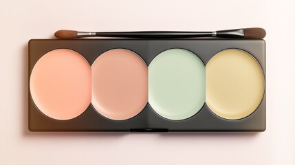 Color Correcting Palette with a Finger Swipe Across a Green and Peach Pan a?" A concealer palette with a green and peach shade smudged slightly to display their creamy texture.