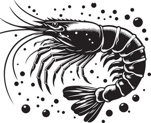 shrimp silhouette vector art illustration white background