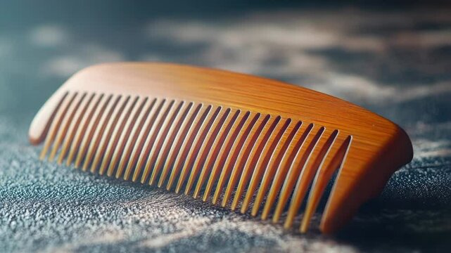 A simple wooden comb rests on a piece of blue cloth, perfect for use in still life photography or as a prop in creative scenes