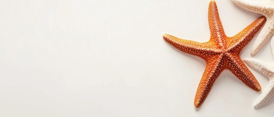 Orange and White Starfish on White Background Summer Ocean Theme