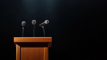 Three Microphones on a Podium, Ready for a Speech or Press Conference