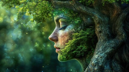 Nature's Embrace: A Serene Portrait of Woman and Tree