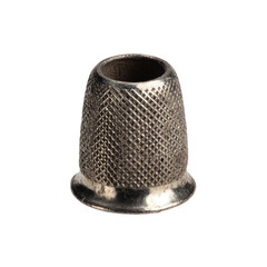 Single Metal Thimble With Textured Surface  isolated on a transparent background