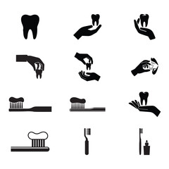 Tooth, toothbrush, Human Hand, icon. Dental Treatment, Stomatology, Protection, Pictogram. Dental Care Silhouette. Dentistry, Dentist Support Symbol Collection.