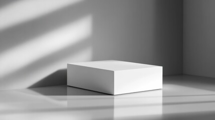 Minimalist White Cube Display: Product Showcase in Sunlit Room