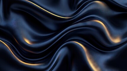 Obraz premium Dark Blue Satin Fabric with Gold Highlights