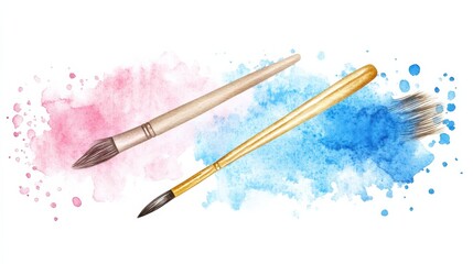 Fototapeta premium Watercolor art background vector. Wallpaper design with paint brush and gold line art. Earth tone blue, pink, ivory, beige watercolor Illustration for prints, wall art, cover and invitation cards. il