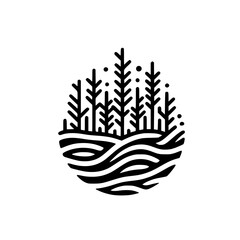 Minimalist Forest Landscape Icon in Black and White