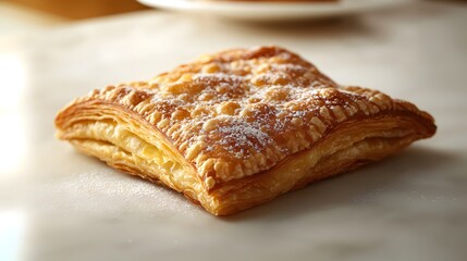 Macro shot of flaky triangular pastry turnover