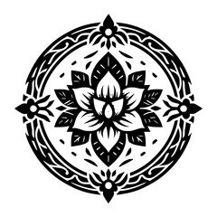Geometric Lotus Mandala in Black and White, Decorative Design