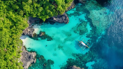 Obraz premium Siargao's Sugba Lagoon: Beautiful turquoise water seen from above. 