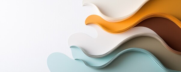 Obraz premium Abstract wavy layers in pastel and earth tones create a modern, textured design against a white background.