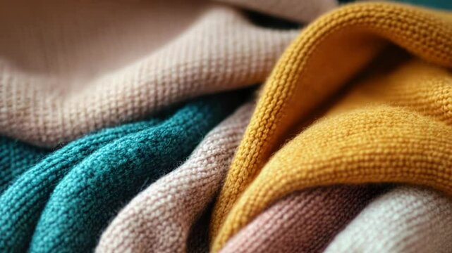 A collection of colorful sweaters stacked on top of each other