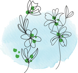 Elegant Line Art Flower Design on a Light Blue Watercolor Background