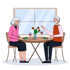 Elderly couple having dinner together at home senior man and woman enjoying meal and conversation