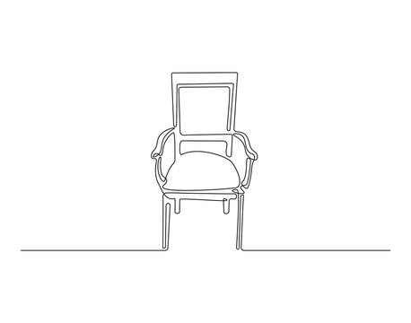 Wooden armchair outline drawing illustration. Continuous line draw of home furniture vector
