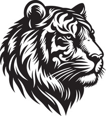 Vector tiger head, face for retro logos, emblems, badges, labels template and t-shirt vintage design element. Isolated on white background