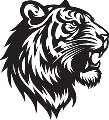 Vector tiger head, face for retro logos, emblems, badges, labels template and t-shirt vintage design element. Isolated on white background