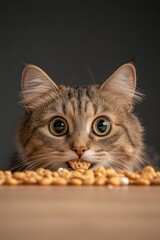 Cat explores breakfast chaos with curiosity and a cereal box on the kitchen table