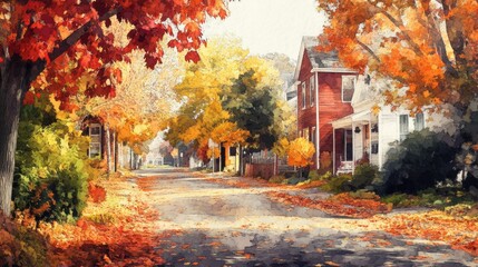 Obraz premium Autumnal street scene with colorful foliage.