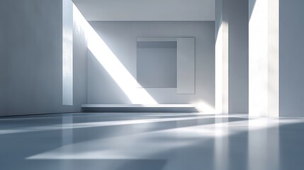 Fototapeta premium A minimalist interior with strong light sources producing exaggerated shadows on smooth surfaces