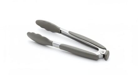 Gray silicone kitchen tongs isolated