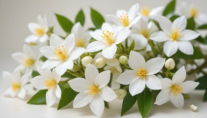 Obraz premium A stunning arrangement of pristine white flowers, showcasing their delicate petals and vibrant yellow centers.