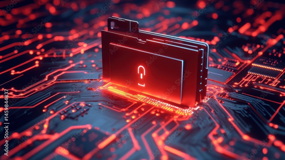 Poster a locked folder on a circuit board background symbolizes data security and protection in the digital