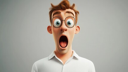 emotion, facial expressions and people concept - surprised man in polo shirt over gray background (funny cartoon style character with big head) illustration , no logos, no brands