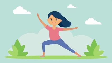 play outside - yoga exercising girl. Sports illustrations with background.