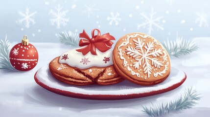 Naklejka premium Homemade Christmas cookies and New Year bauble illustration , no logos, no brands
