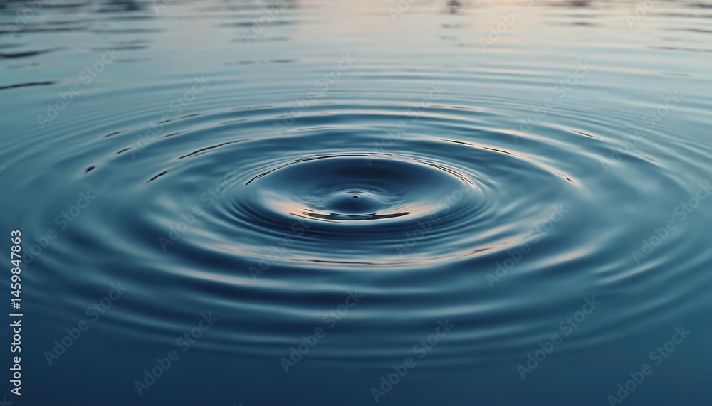 Poster concentric circles ripple across water surface. calm nature scene shows circular wave motion, reflec