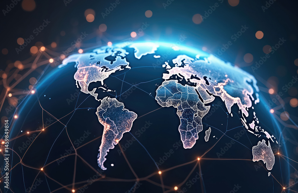 Leinwandbilder illustration data connection around planet earth. global network connects continents. digital lines 