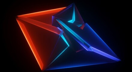 Abstract Geometric Shapes with Glowing Edges on Dark Background