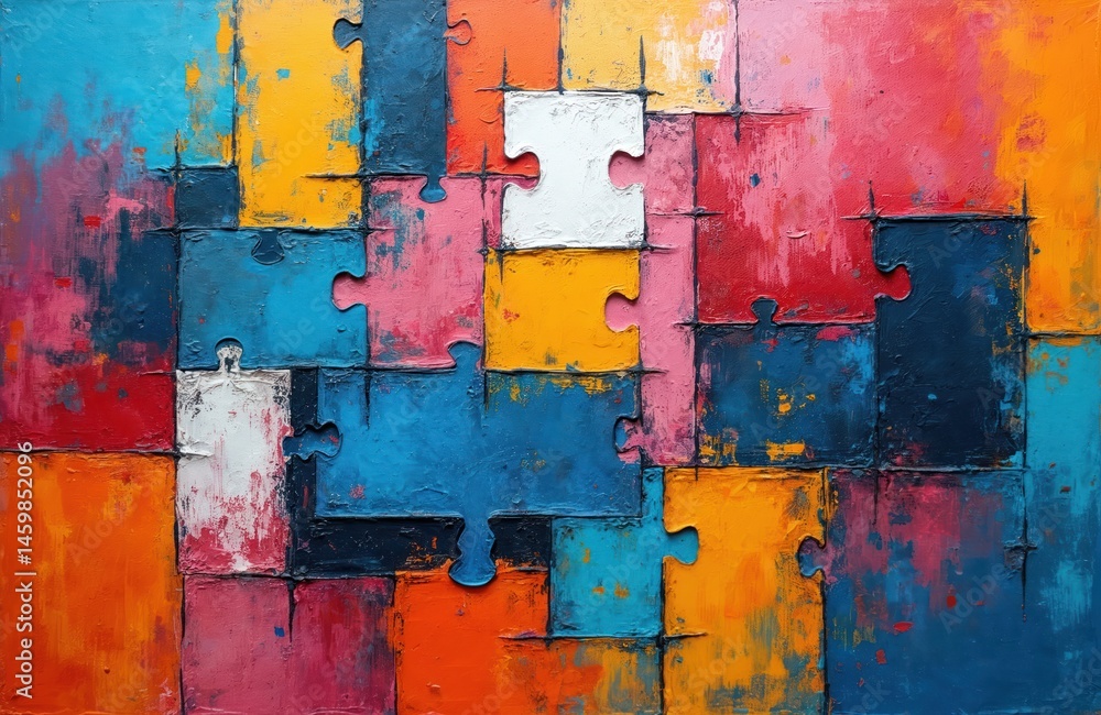 Aufkleber modern abstract art collage with vibrant colors. hand drawn canvas textured background with puzzle p